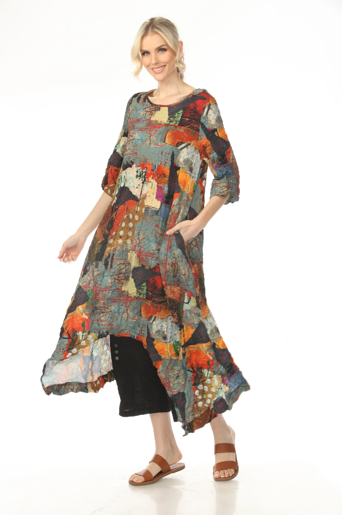 MOONLIGHT Mixed Media Cool Tone Pattern Dress - D4224PRG