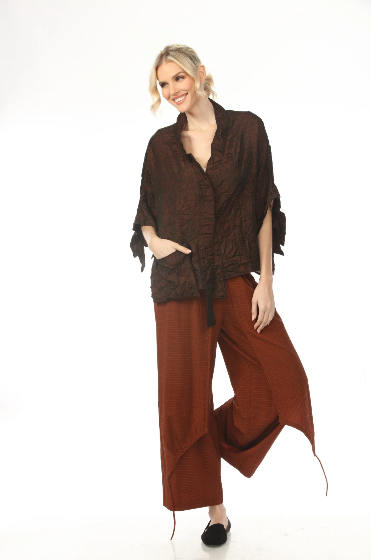 MOONLIGHT Solid Split Sleeve Pocket Top - 4274 - RUST
