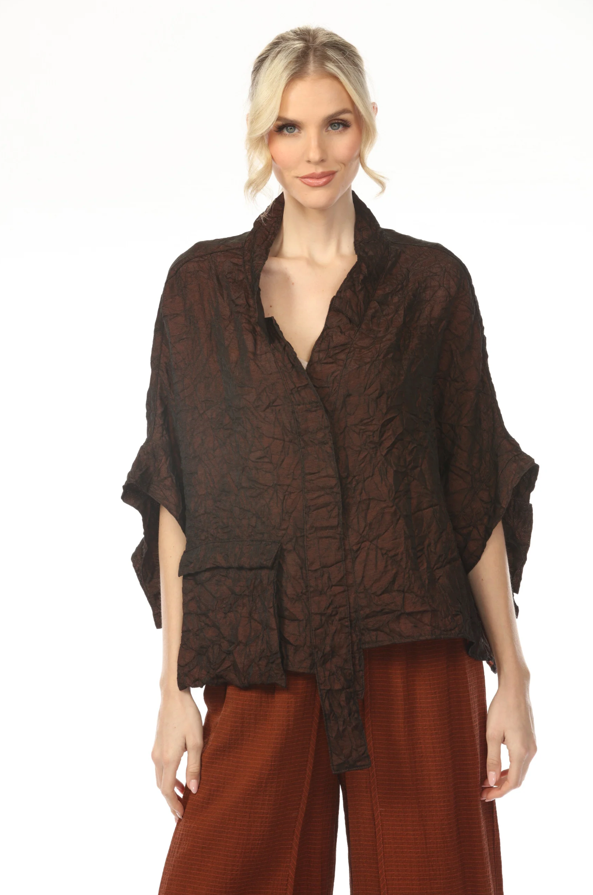 MOONLIGHT Solid Split Sleeve Pocket Top - 4274 - RUST