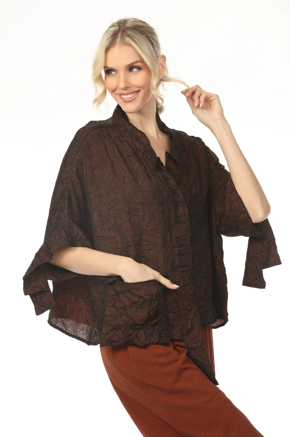 MOONLIGHT Solid Split Sleeve Pocket Top - 4274 - RUST