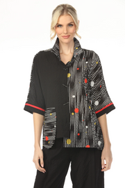 MOONLIGHT Button Down Mixed Media Stripe & Dot Print Top - 4261