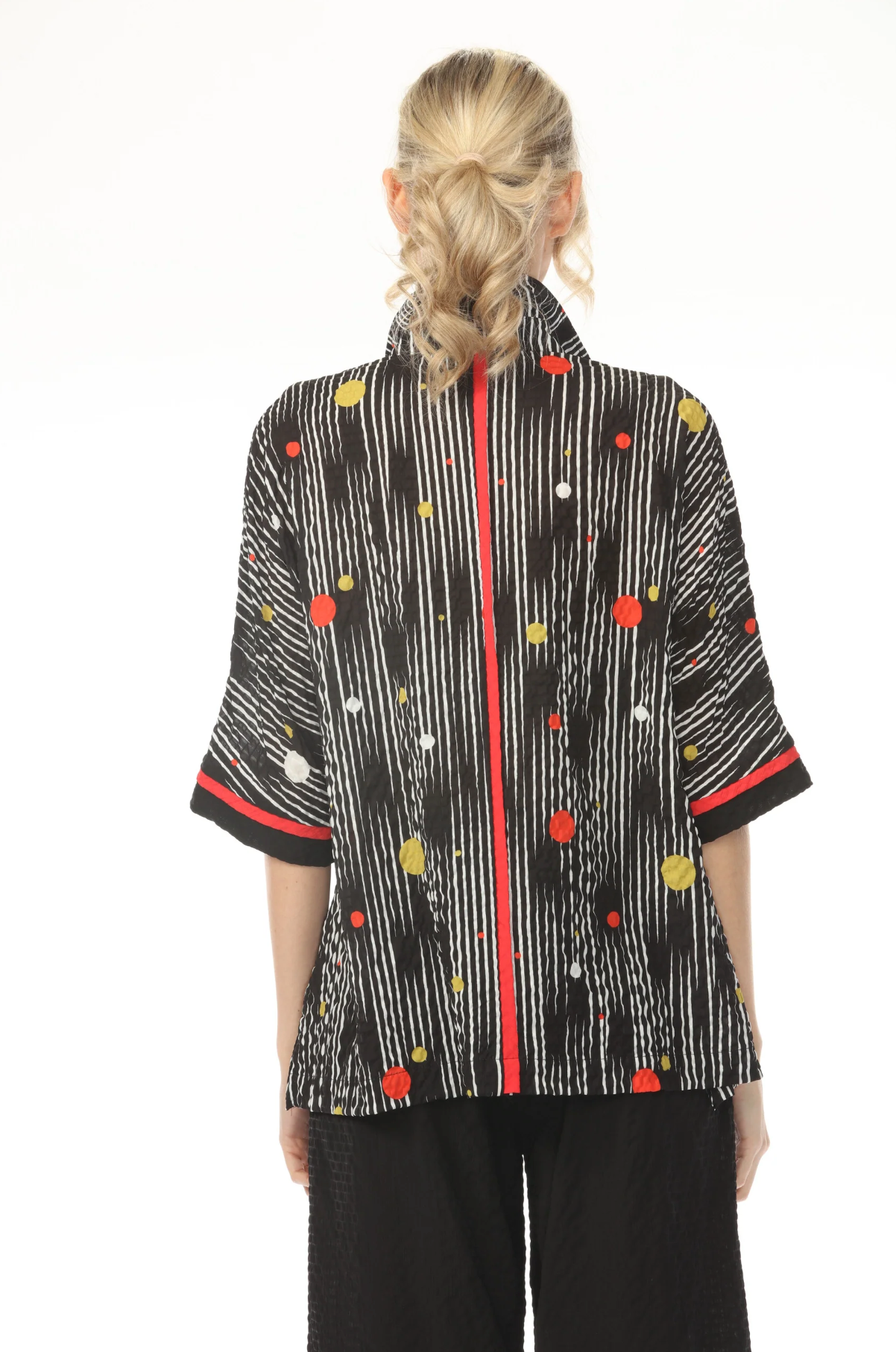 MOONLIGHT Button Down Mixed Media Stripe & Dot Print Top - 4261