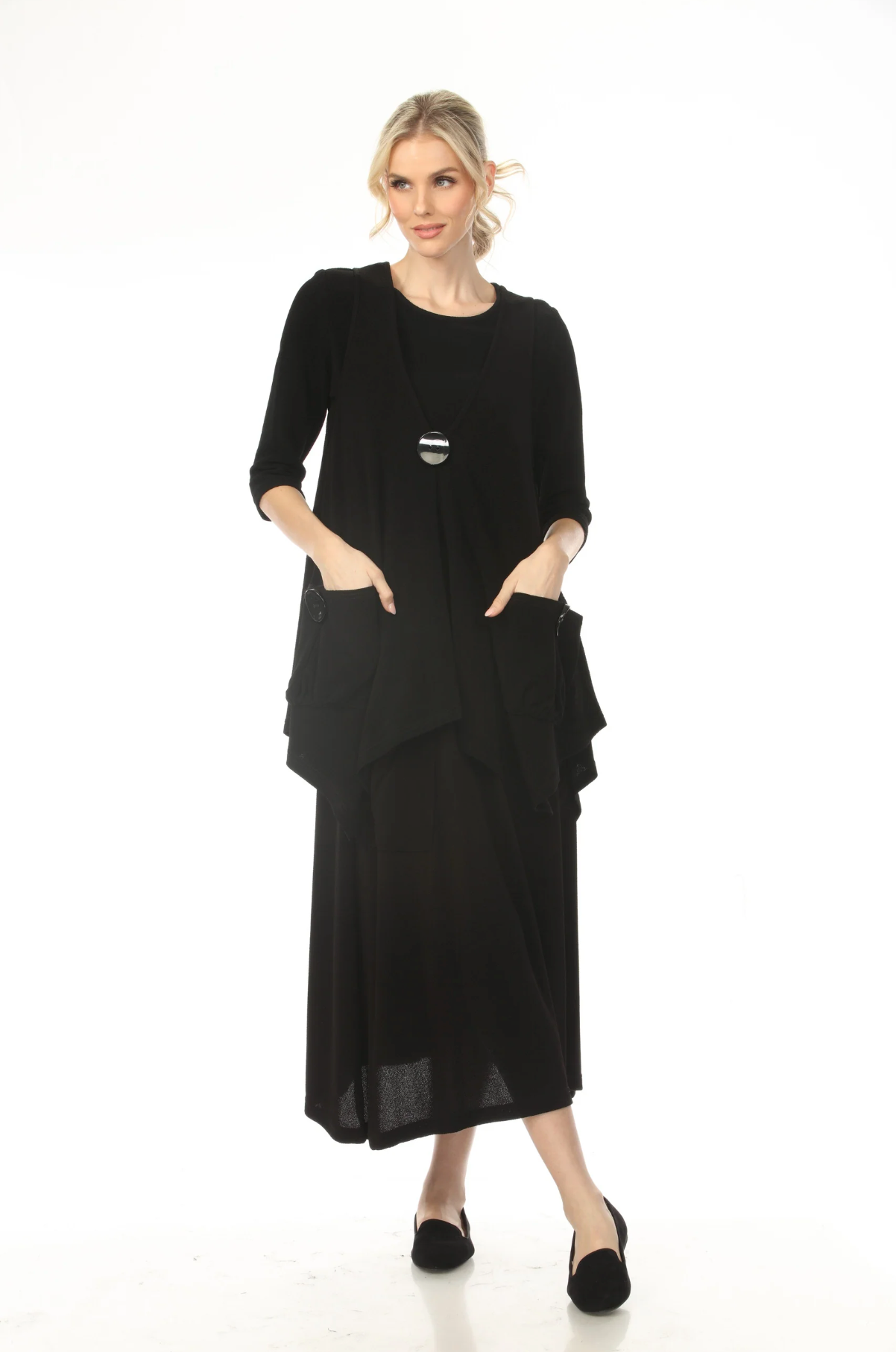 MOONLIGHT Black Long One Button Pocket Top - V1876SP