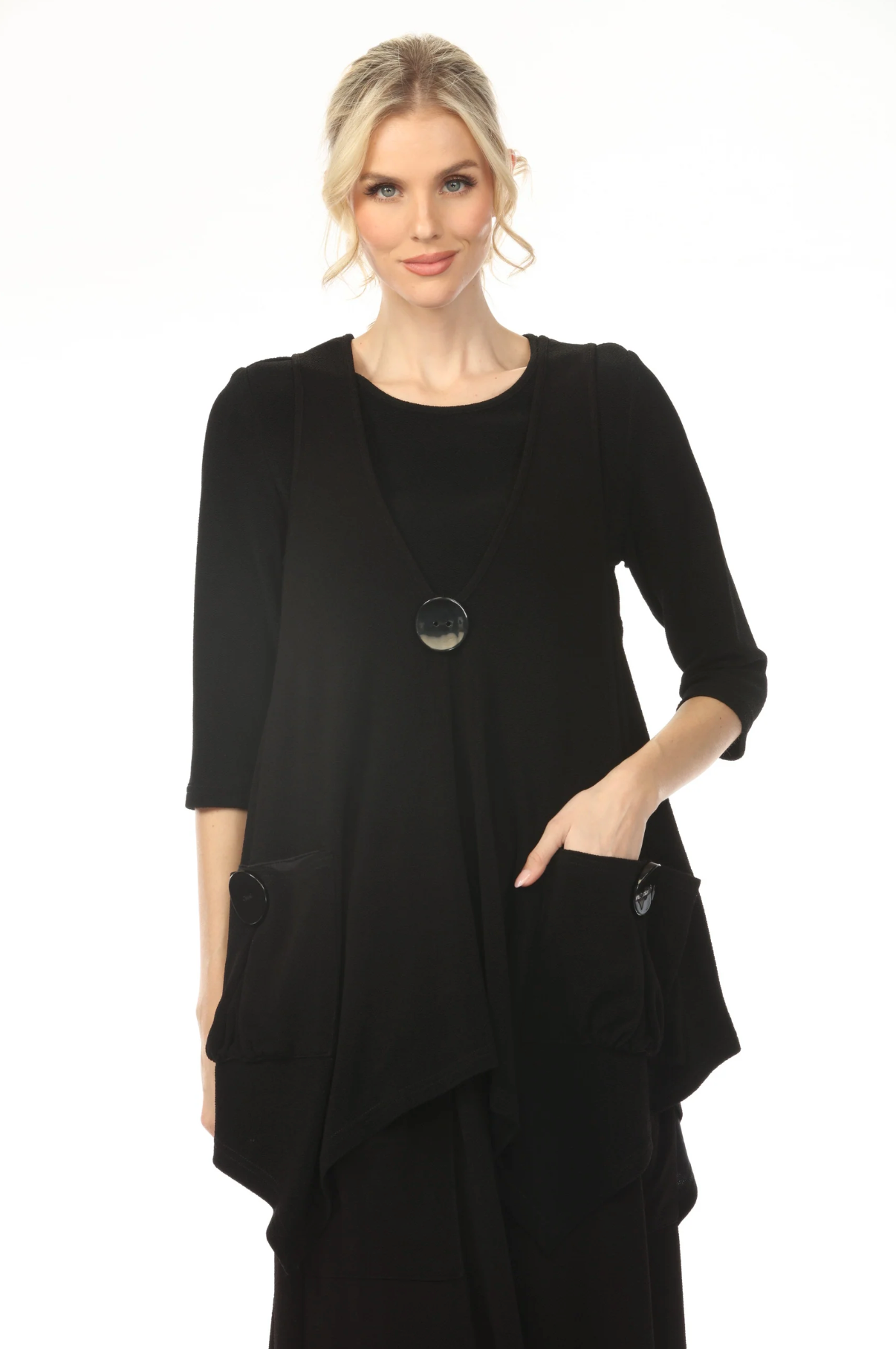 MOONLIGHT Black Long One Button Pocket Top - V1876SP