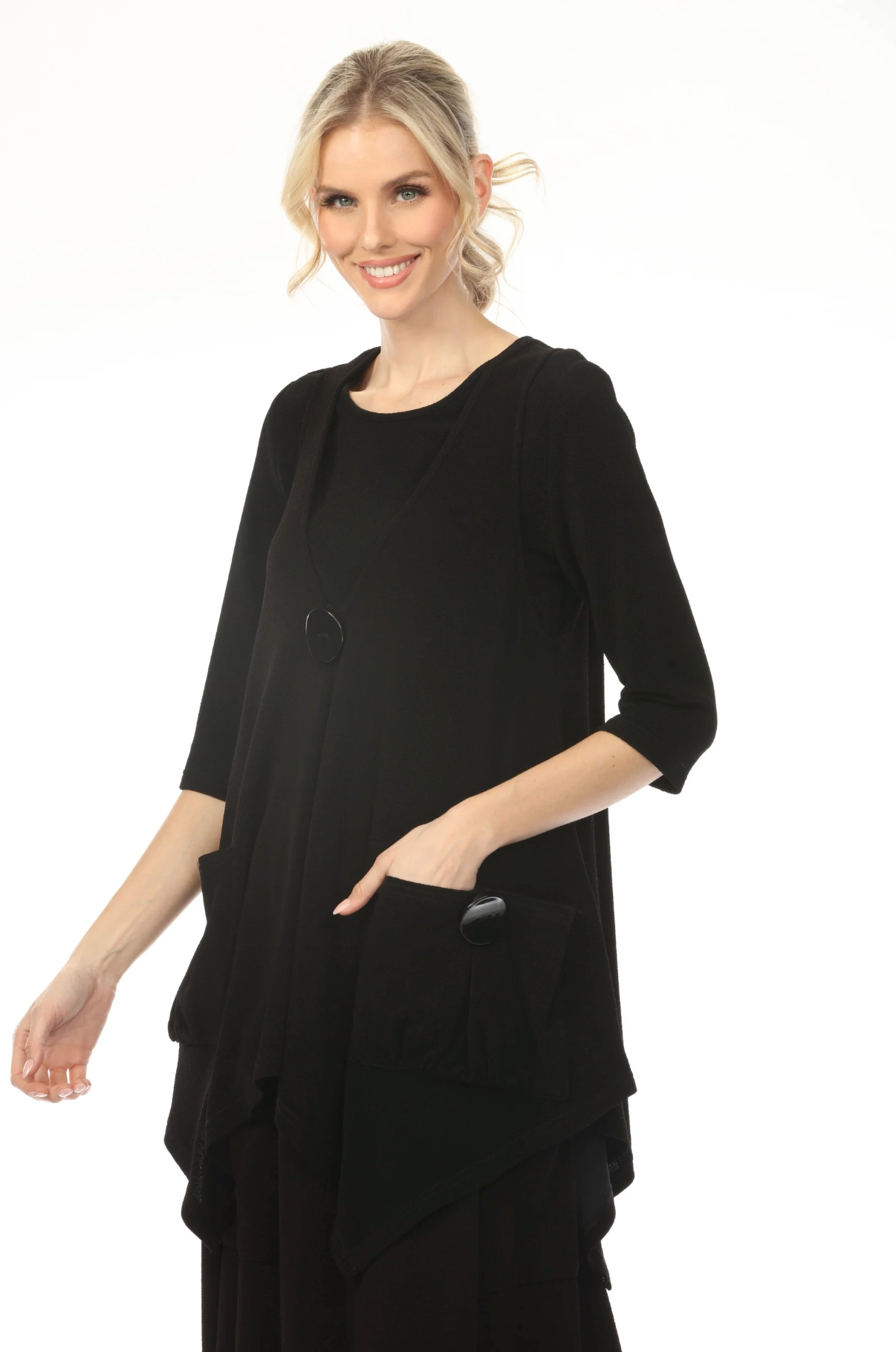 MOONLIGHT Black Long One Button Pocket Top - V1876SP