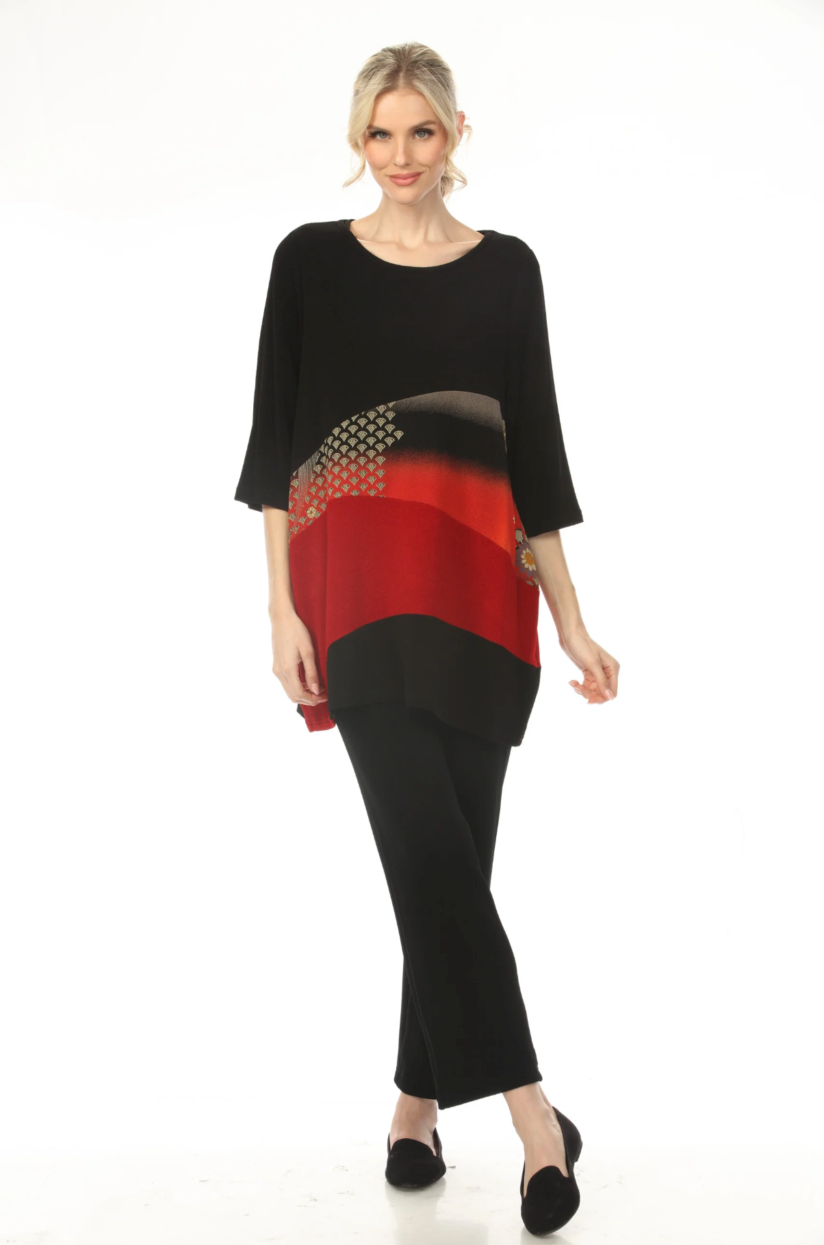 MOONLIGHT Black, Grey & Red Gradient Pattern Top - CM102
