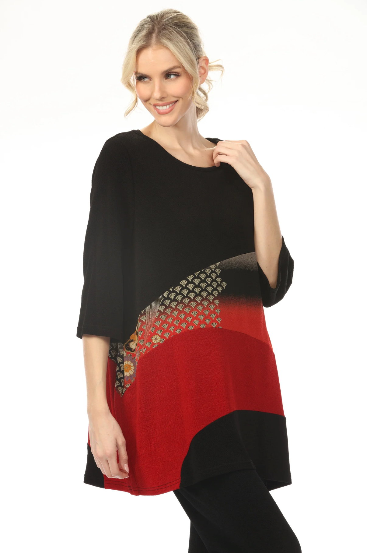 MOONLIGHT Black, Grey & Red Gradient Pattern Top - CM102