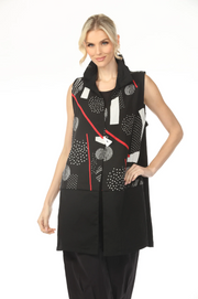 MOONLIGHT One Button Closure Black Dots & Red Accent Vest - WJ2022