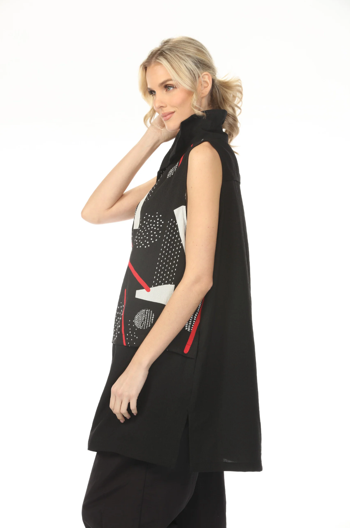 MOONLIGHT One Button Closure Black Dots & Red Accent Vest - WJ2022