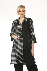 MOONLIGHT Button Down Split Black & Grid Print Top - WJ2038