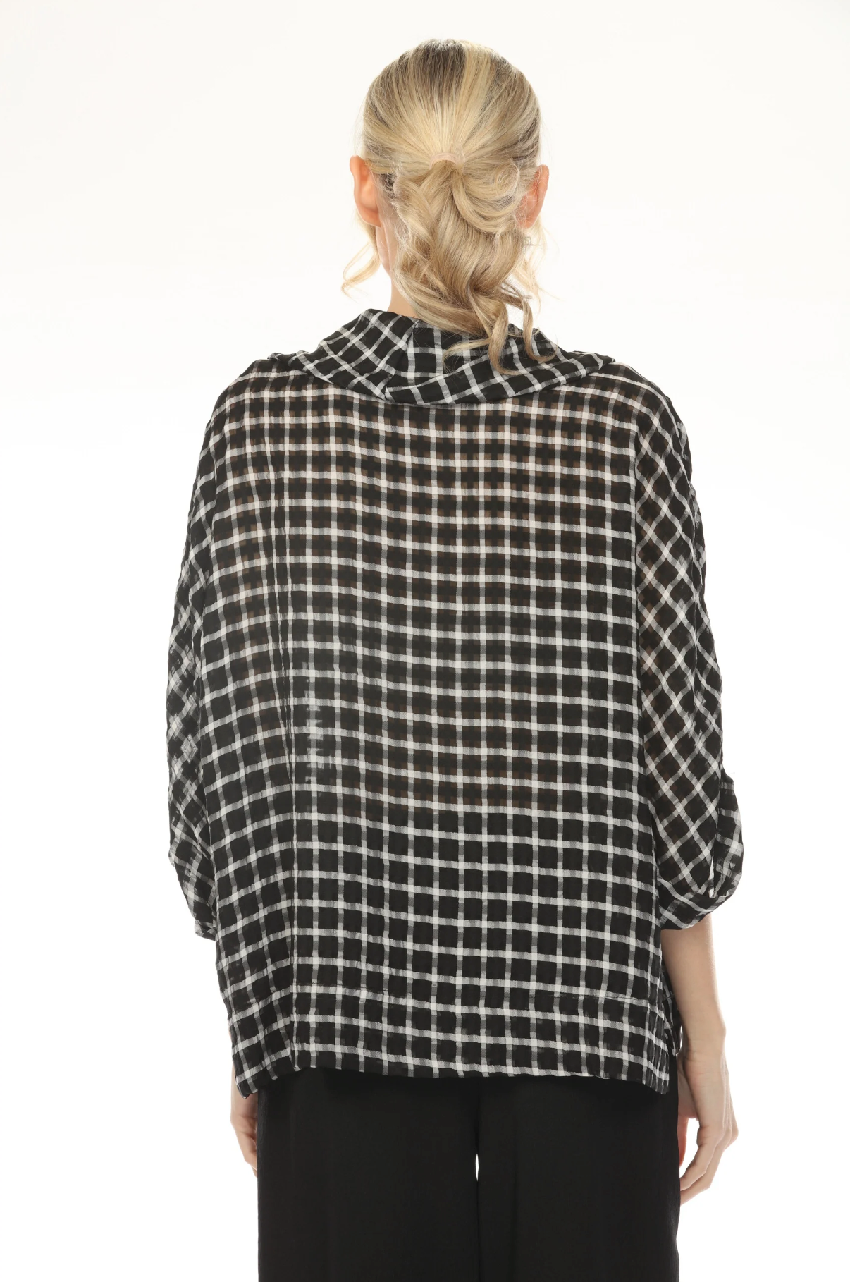MOONLIGHT Cowl Neck Black & White Grid Print Top - 4233