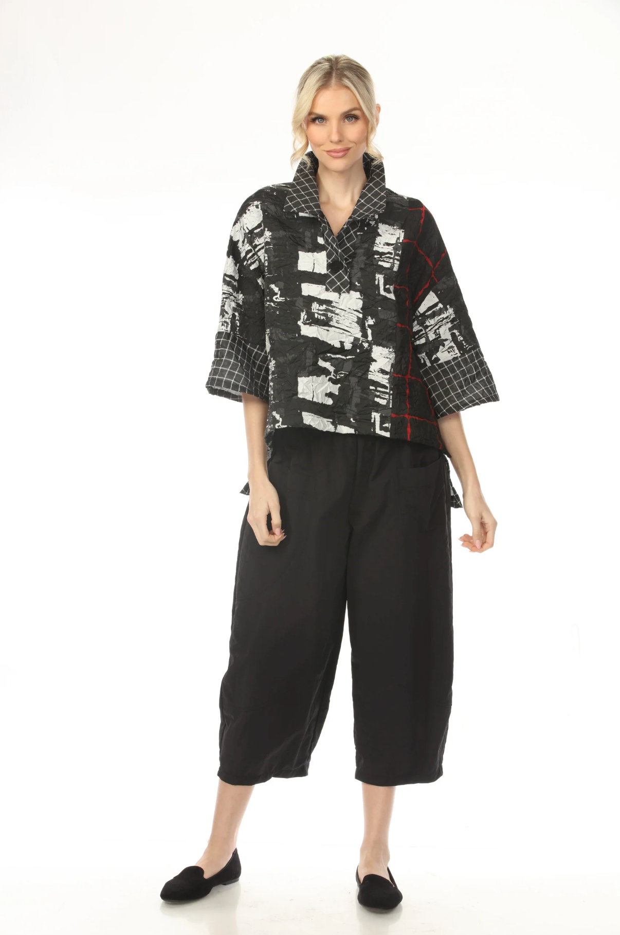MOONLIGHT One Button High Neck Mixed Media Jacket - 4238