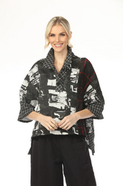MOONLIGHT One Button High Neck Mixed Media Jacket - 4238
