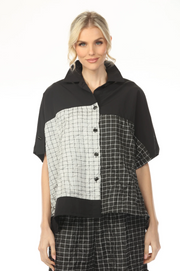 MOONLIGHT High Neck Black & White Block Grid Print Top - 4235