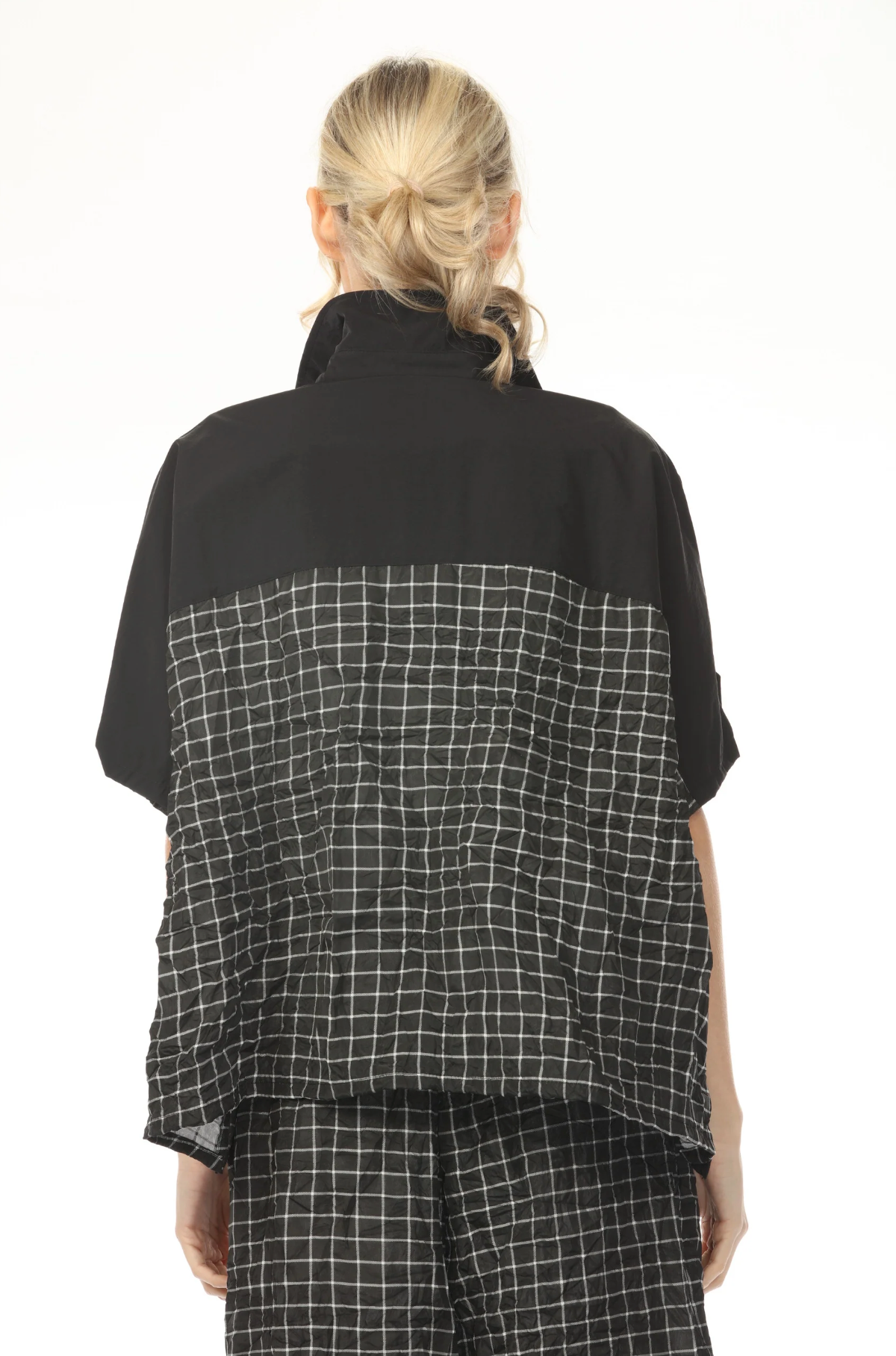 MOONLIGHT High Neck Black & White Block Grid Print Top - 4235