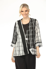 MOONLIGHT One Button Closure Black & White Block Grid Top - 4257