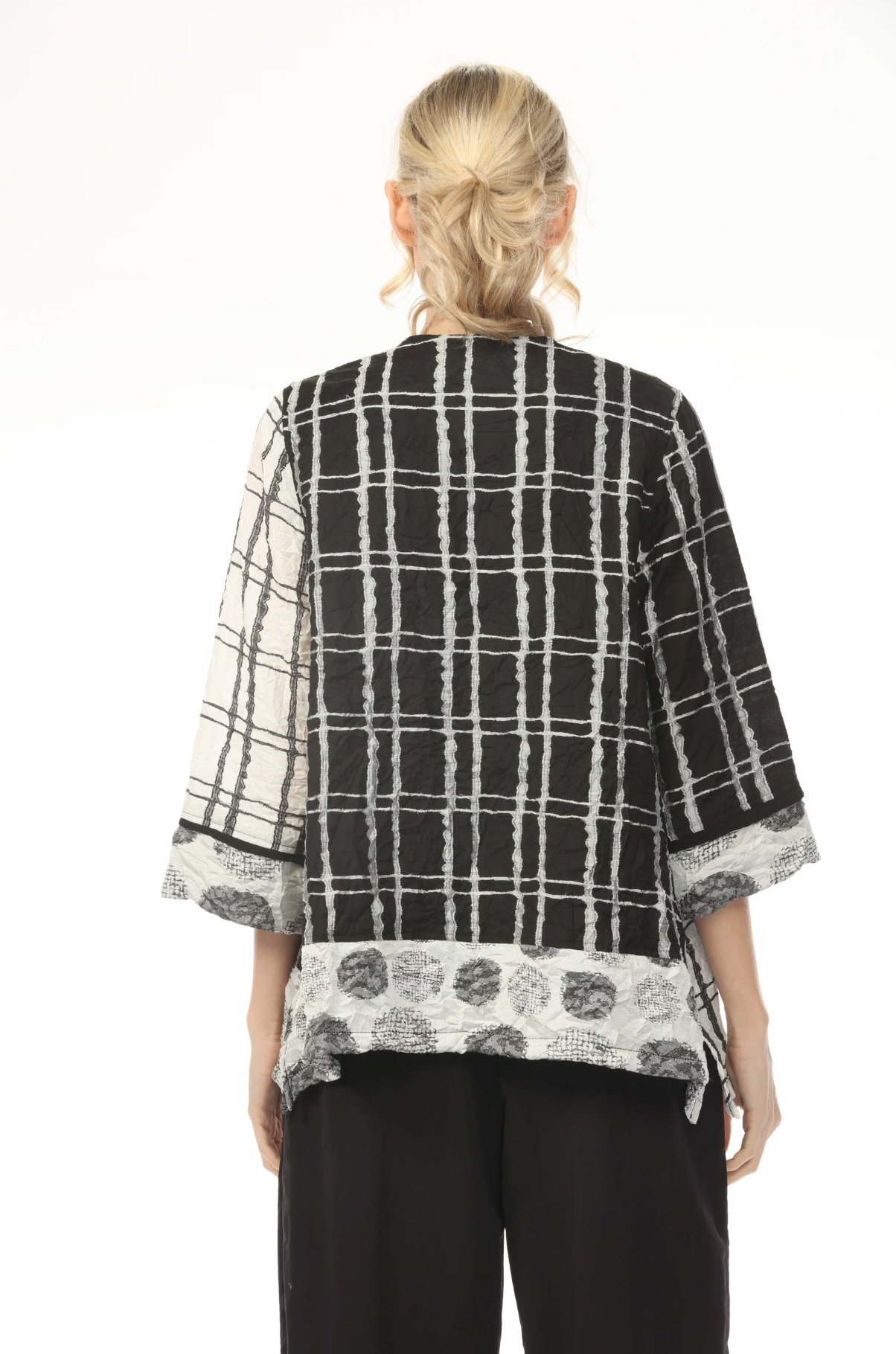 MOONLIGHT One Button Closure Black & White Block Grid Top - 4257