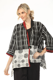 MOONLIGHT One Button Closure Grid & Dot Print Top - 4258