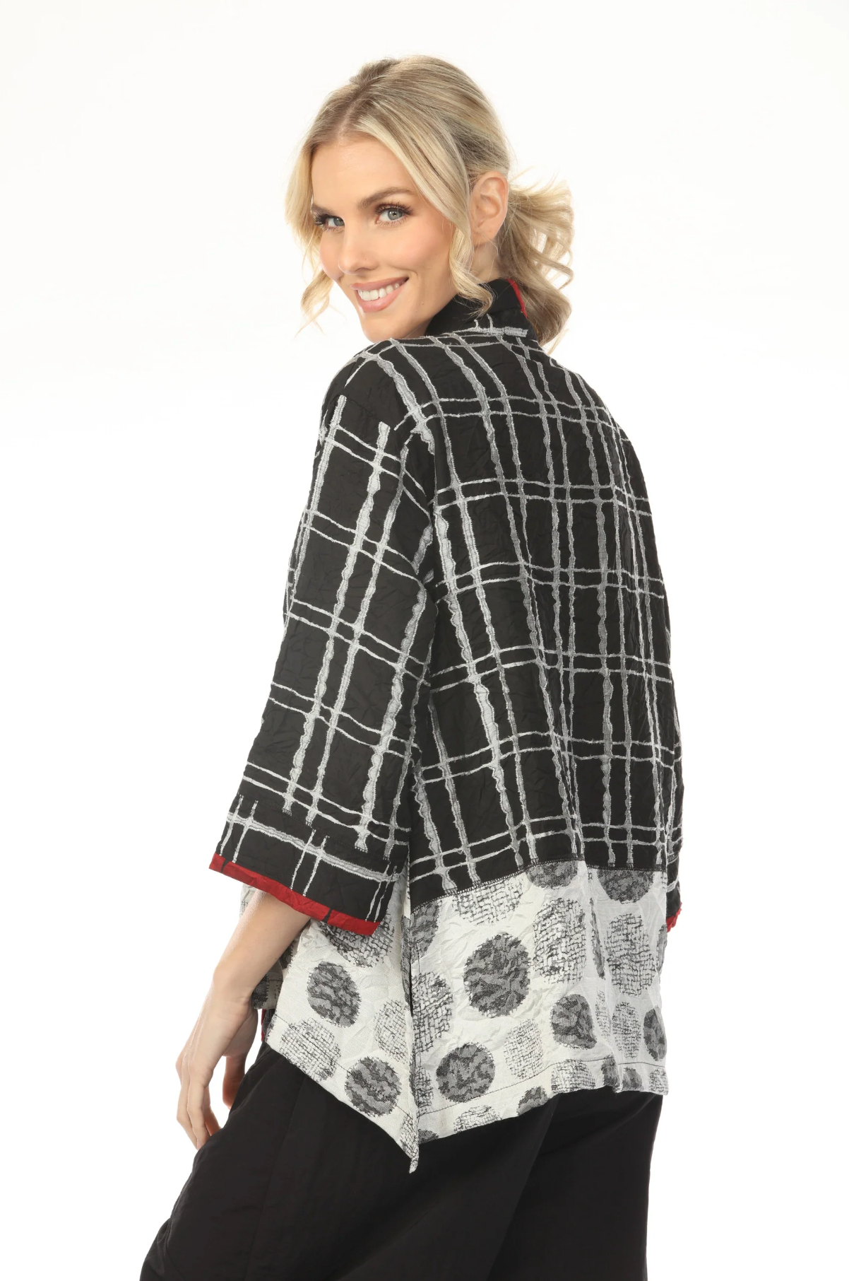MOONLIGHT One Button Closure Grid & Dot Print Top - 4258