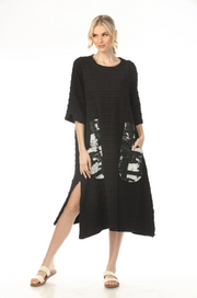 MOONLIGHT Black Textured Mixed Media Pocket Dress - D4237