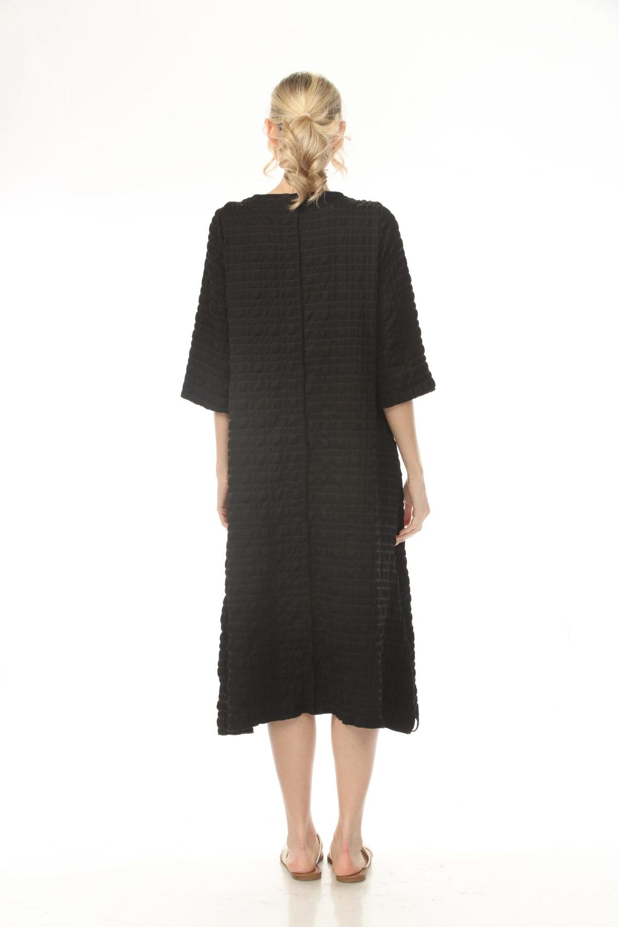 MOONLIGHT Black Textured Mixed Media Pocket Dress - D4237
