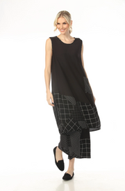 MOONLIGHT Black Alternating Grid Print Mixed Media Dress - D4215