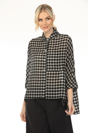 MOONLIGHT High Neck Button Down Grid Print Top - 4234