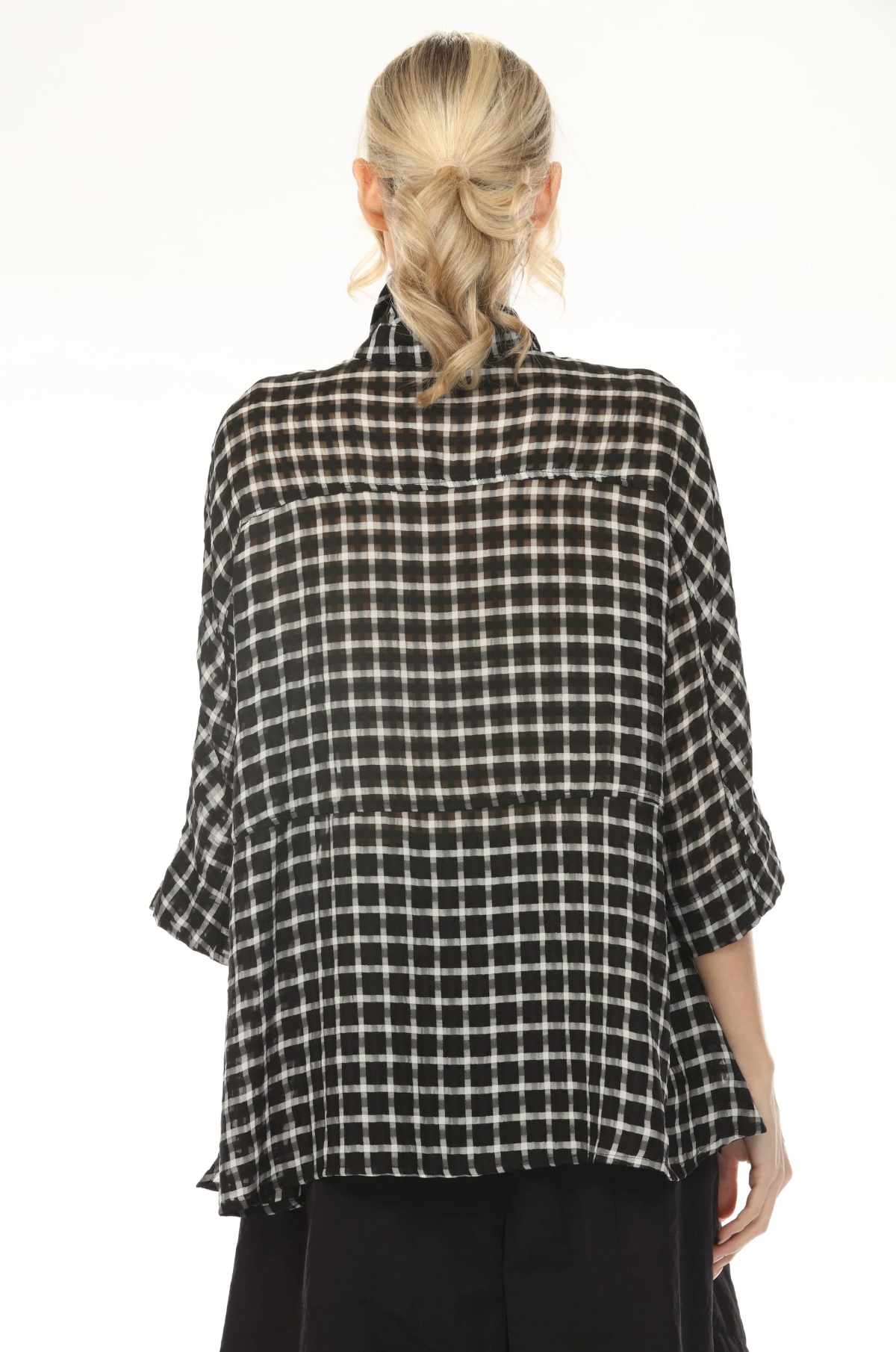 MOONLIGHT High Neck Button Down Grid Print Top - 4234