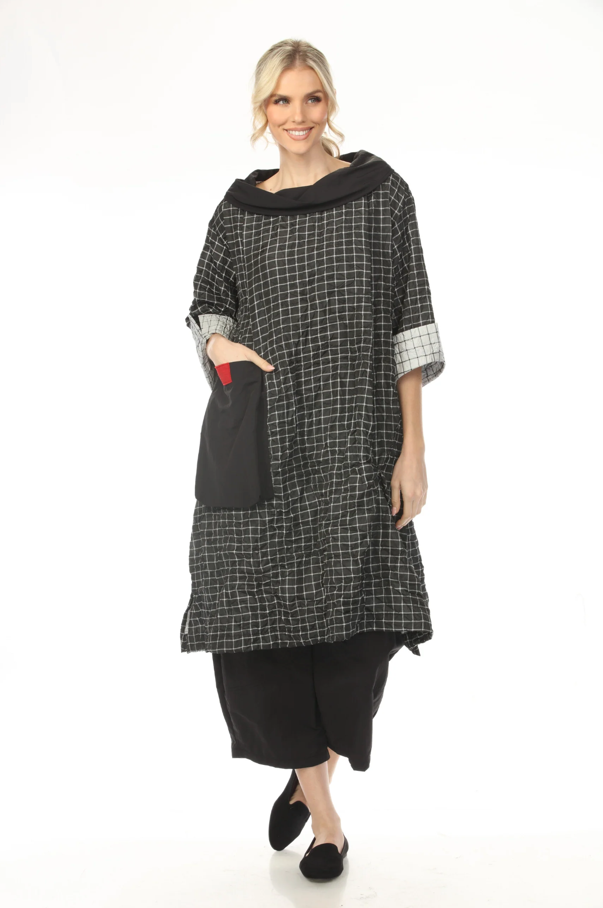 MOONLIGHT Relaxed Neck Grid Print Pocket Dress - D4232