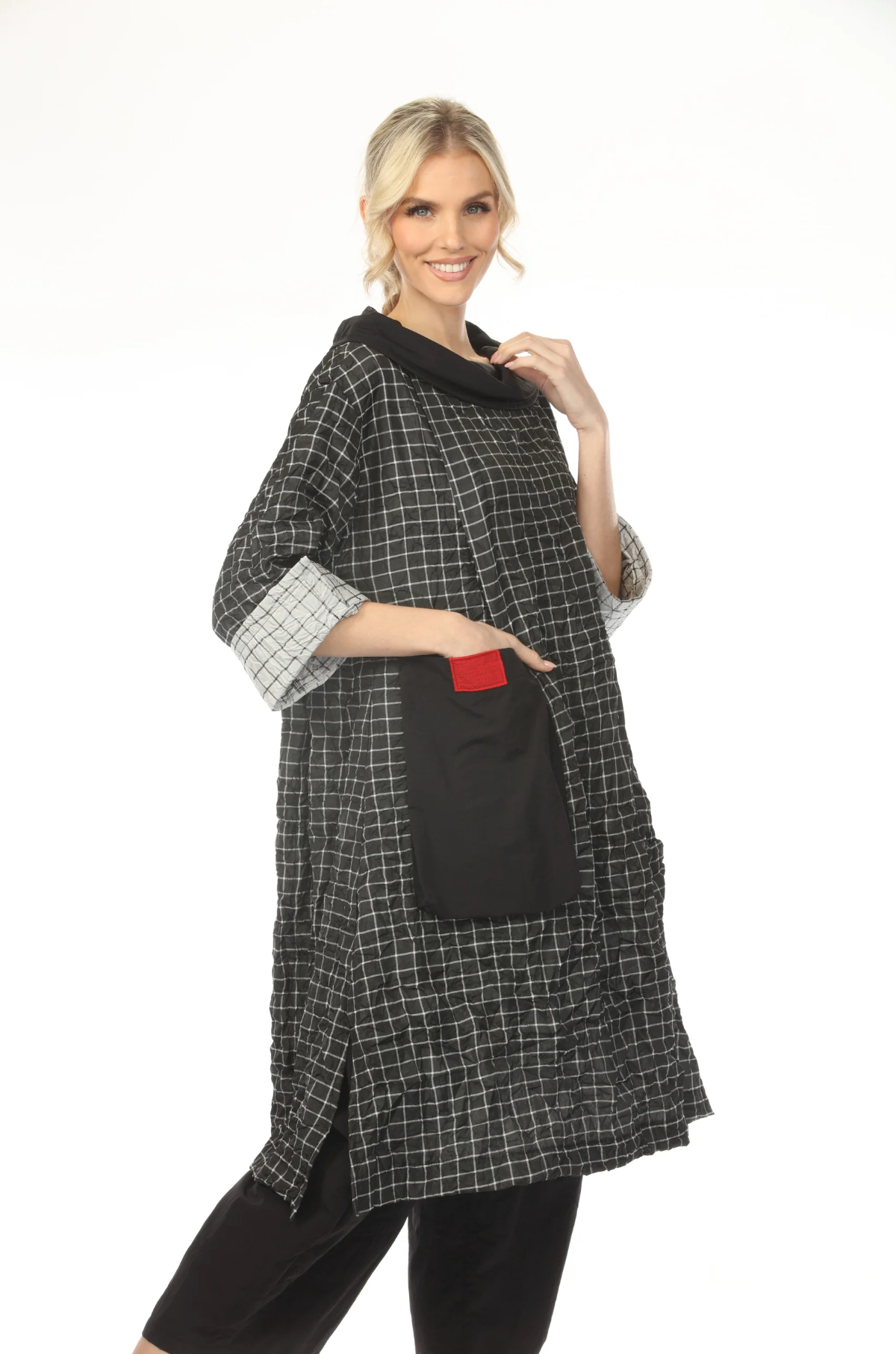 MOONLIGHT Relaxed Neck Grid Print Pocket Dress - D4232