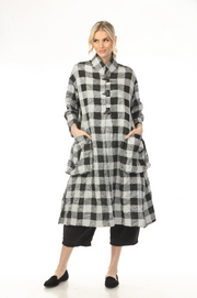 MOONLIGHT Button Down Black & Gray Gingham Print Long Jacket - 4247