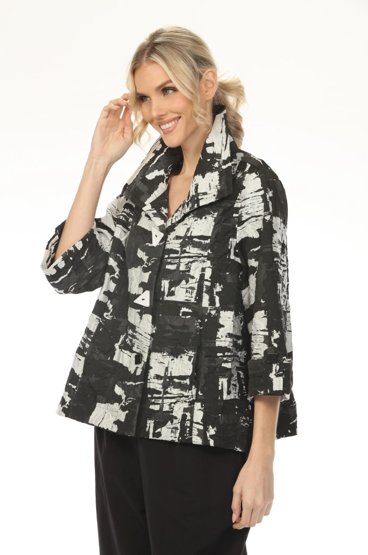MOONLIGHT Button Down Black & White Graphic Print Jacket - 4231