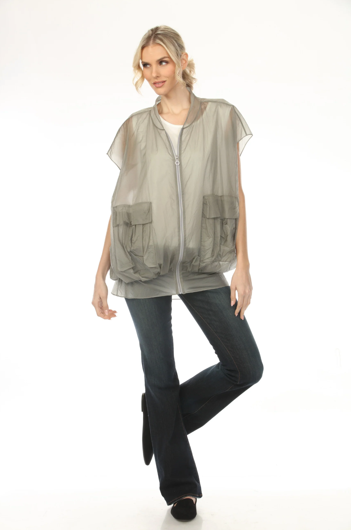 MOONLIGHT Zip Up Sheer Pocket Vest - ML001