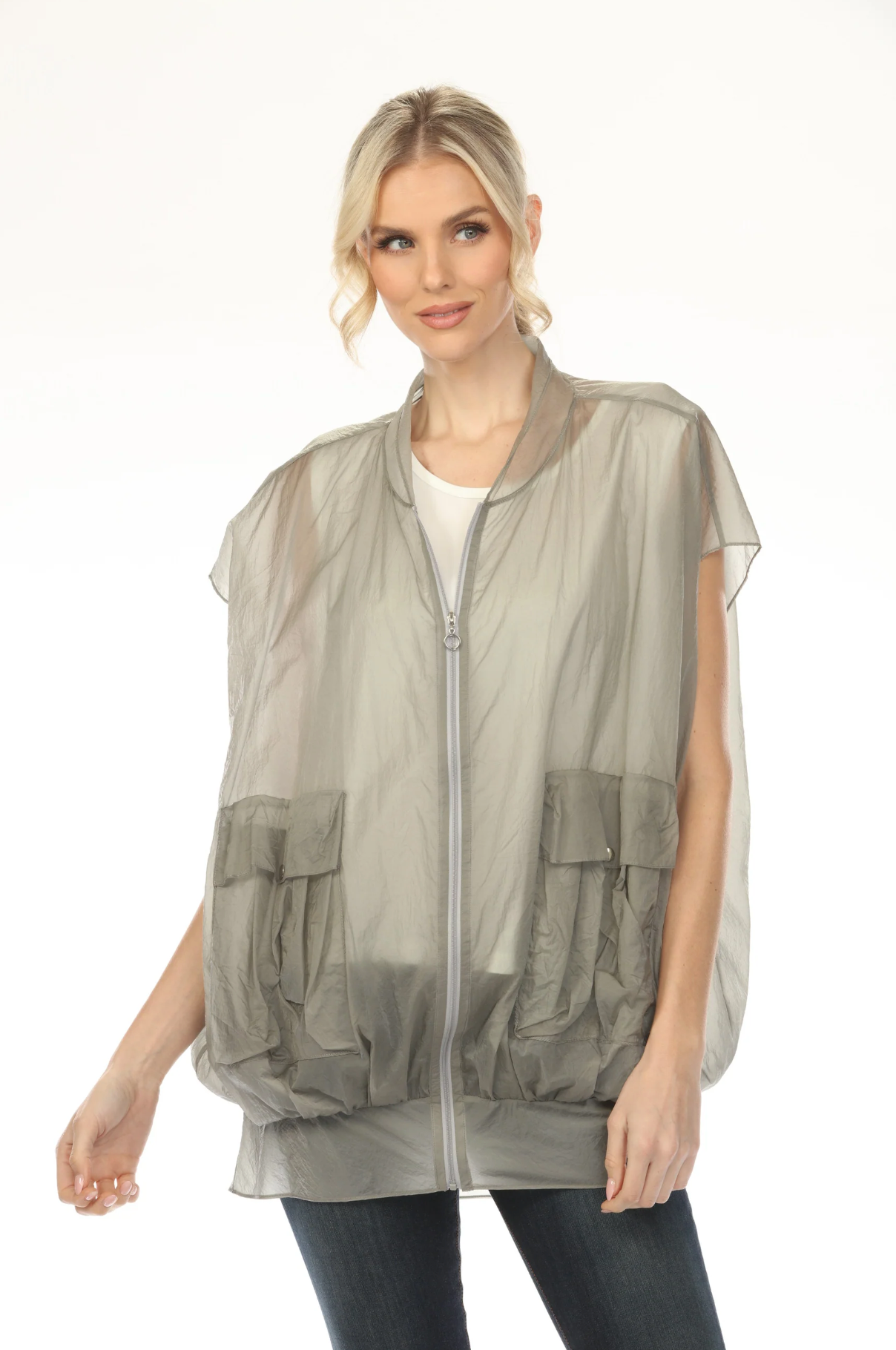 MOONLIGHT Zip Up Sheer Pocket Vest - ML001