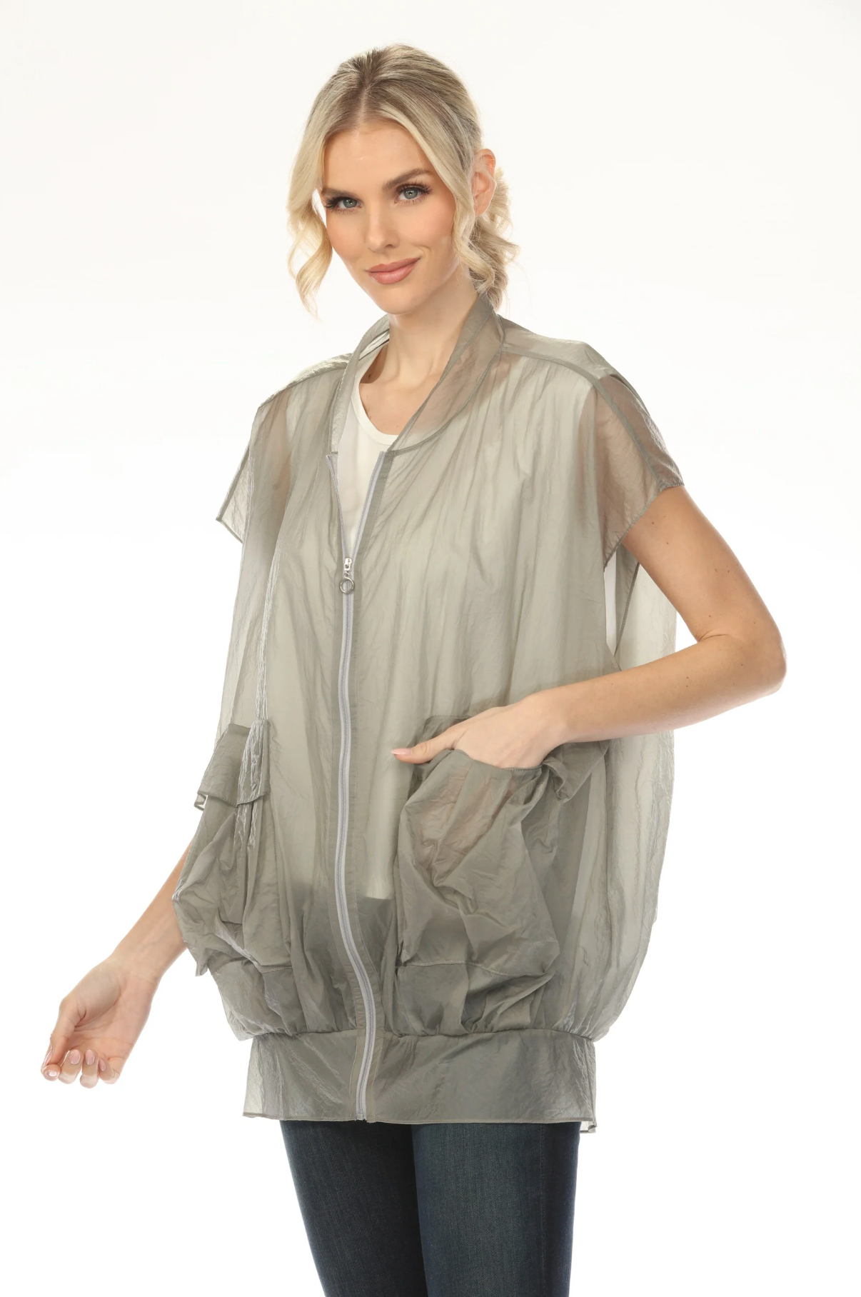 MOONLIGHT Zip Up Sheer Pocket Vest - ML001