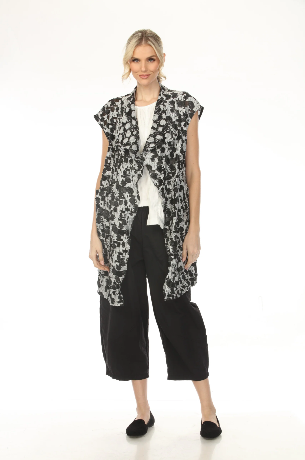 MOONLIGHT Black & Gray Long Open Pocket Vest - WV1010