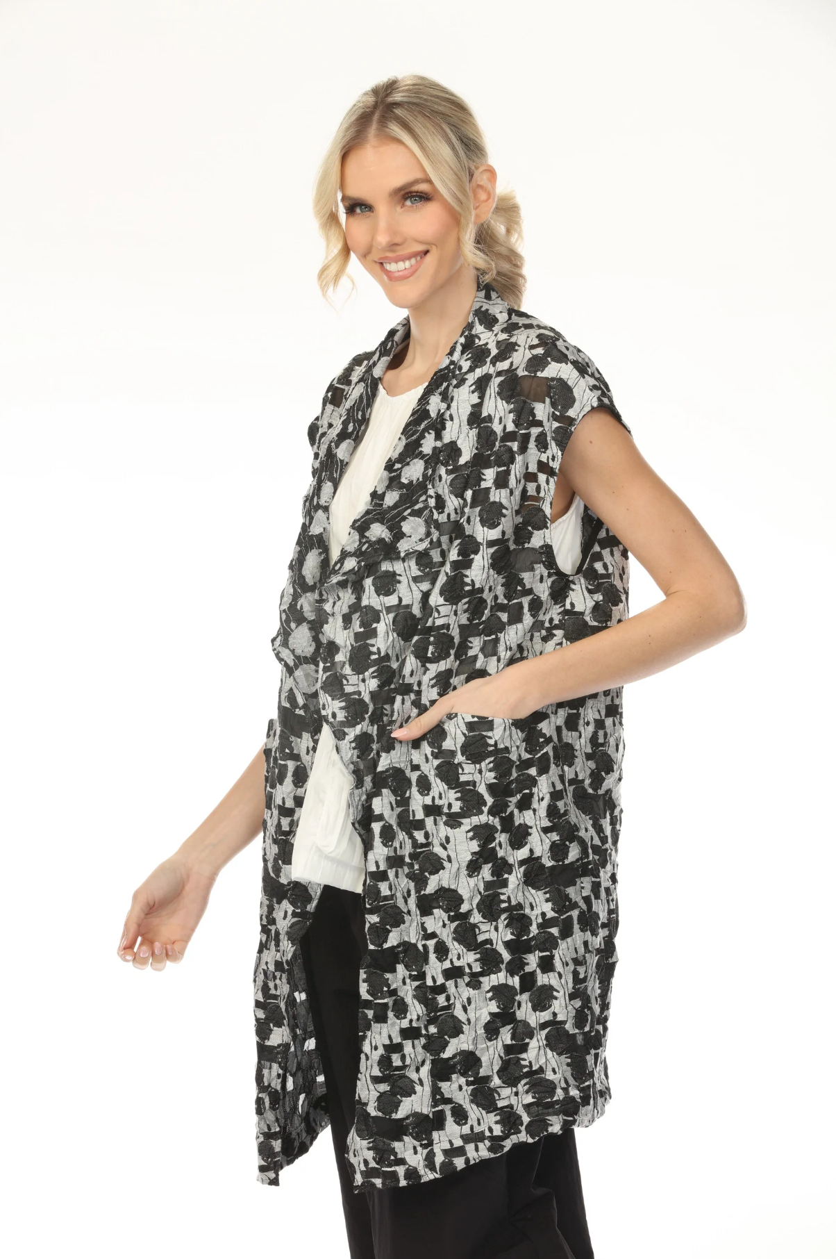 MOONLIGHT Black & Gray Long Open Pocket Vest - WV1010