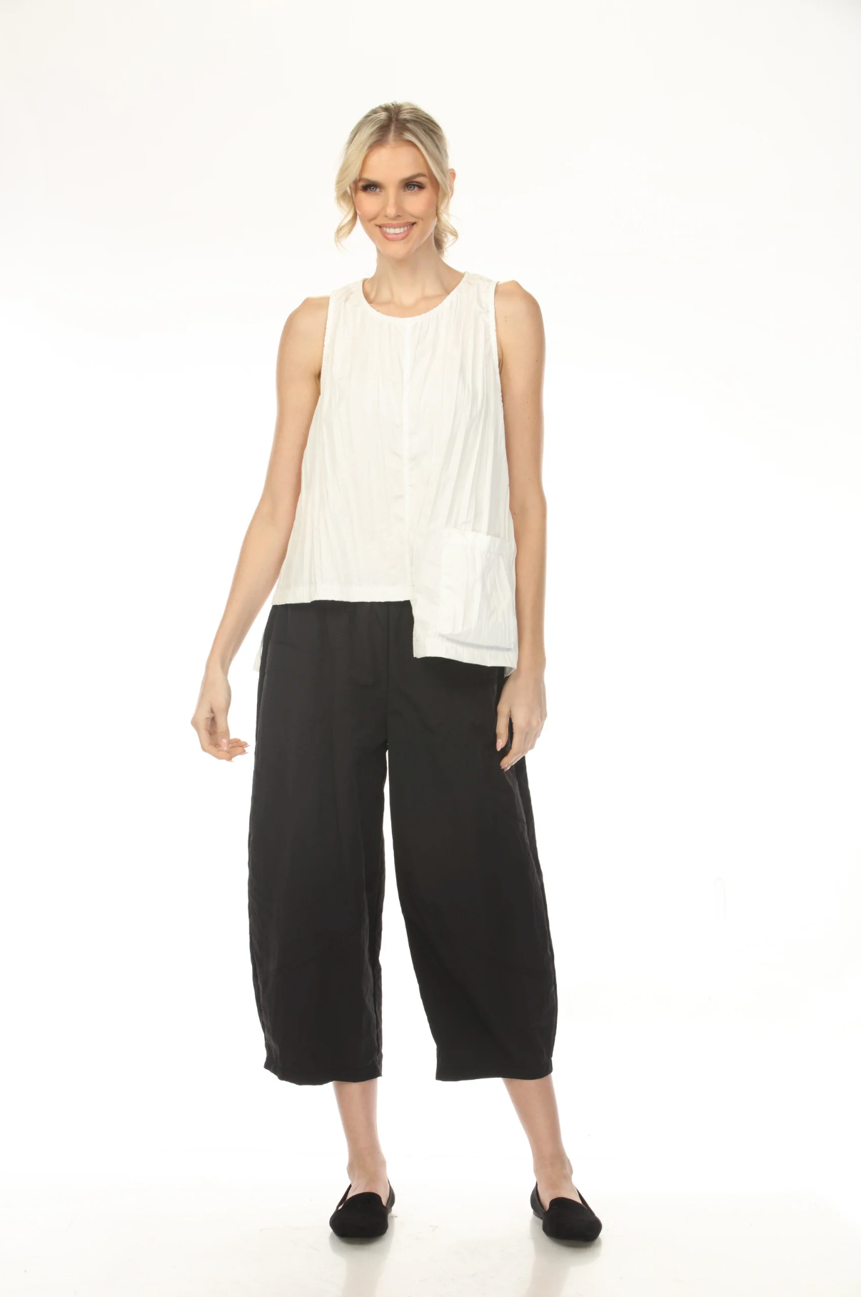 MOONLIGHT Solid Asymmetrical Pocket Tank Top - WT1012 - WHITE