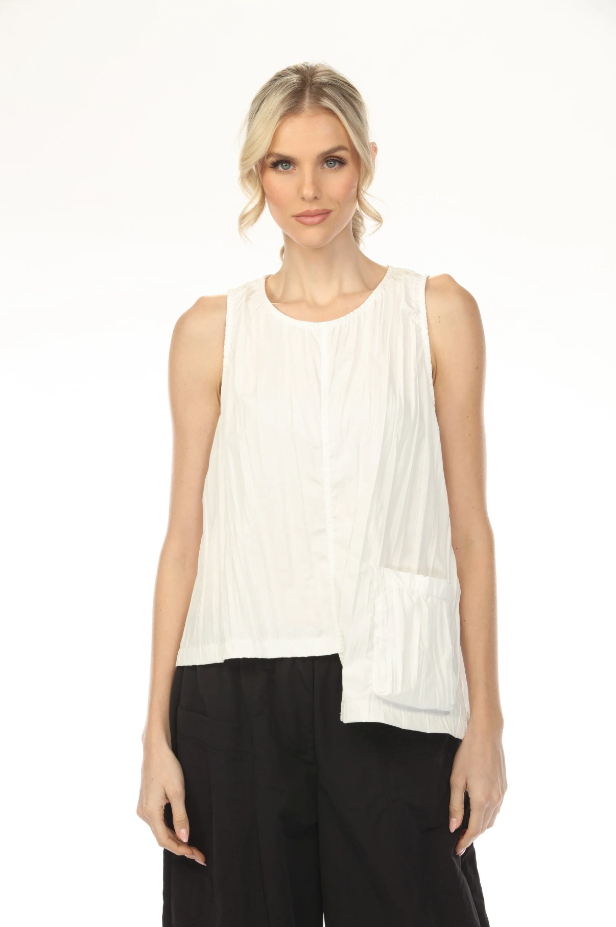 MOONLIGHT Solid Asymmetrical Pocket Tank Top - WT1012 - WHITE