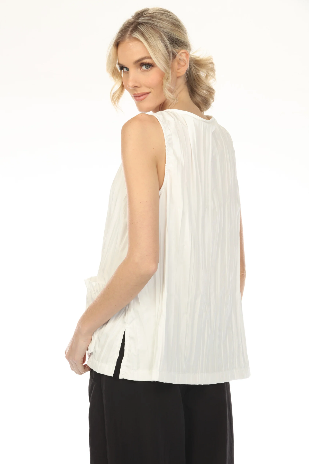 MOONLIGHT Solid Asymmetrical Pocket Tank Top - WT1012 - WHITE