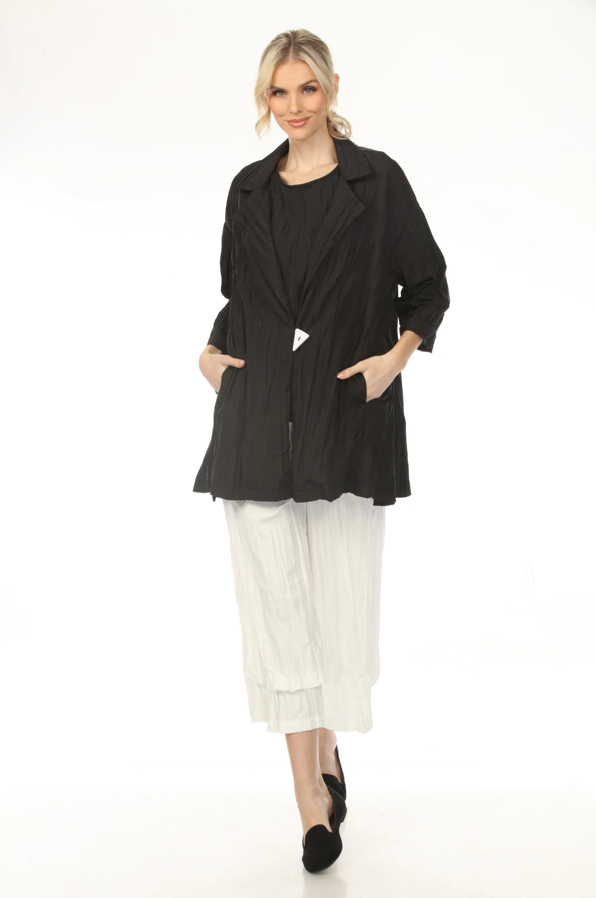 MOONLIGHT One Button Closure Solid Pocket Jacket - WJ1022 - BLACK