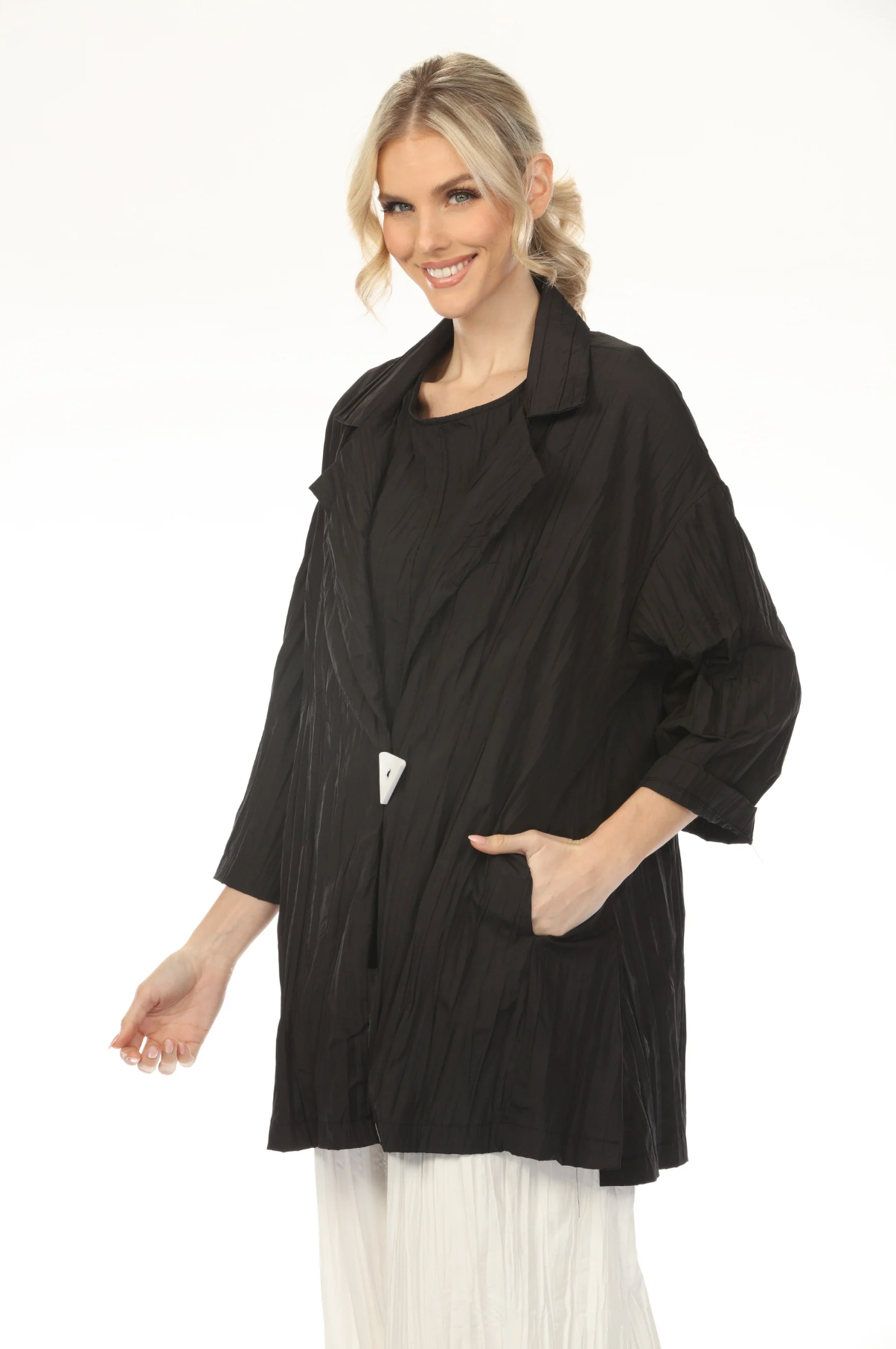 MOONLIGHT One Button Closure Solid Pocket Jacket - WJ1022 - BLACK