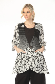 MOONLIGHT One Button Closure Black & White Long Mixed Media Top - WJ2018