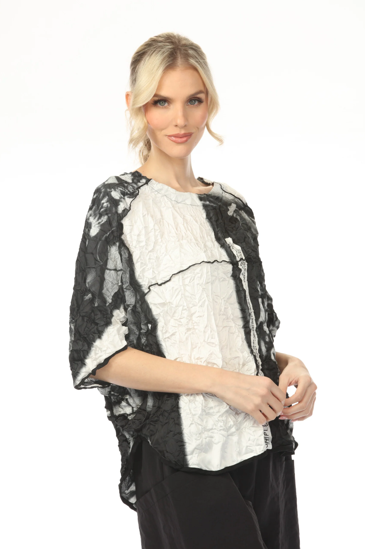 MOONLIGHT Wide Sleeve Black & White Photograph Print Top - 4265