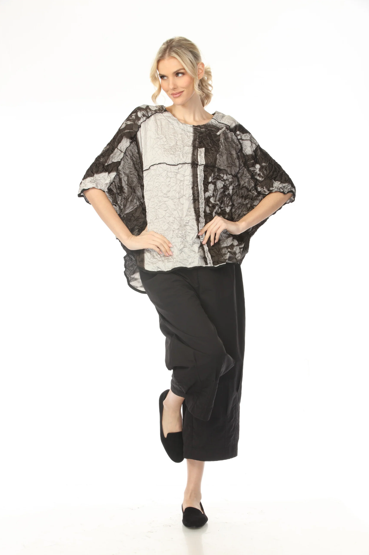 MOONLIGHT Wide Sleeve Black & White Photograph Print Top - 4265