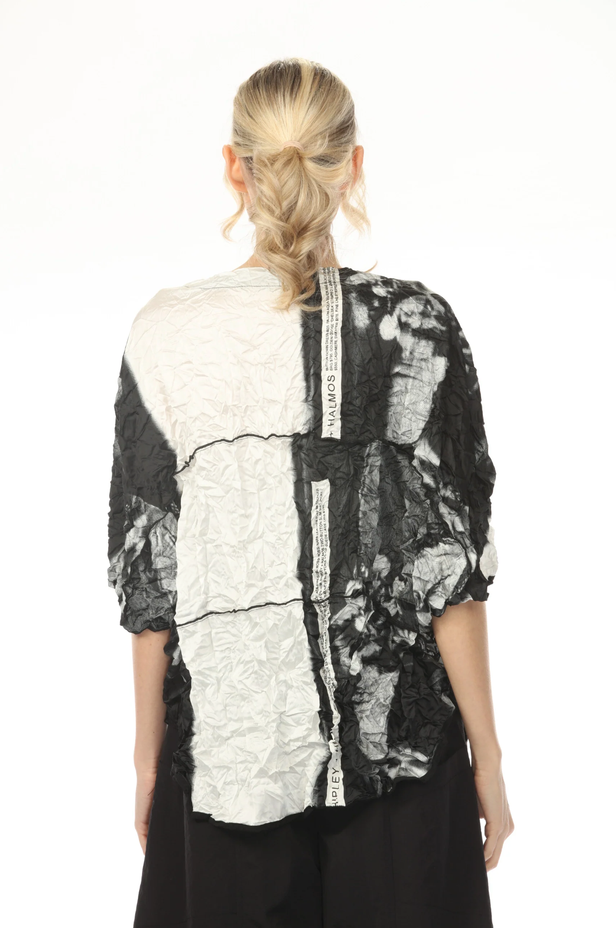 MOONLIGHT Wide Sleeve Black & White Photograph Print Top - 4265