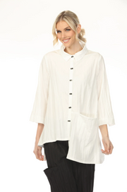 MOONLIGHT High Neck Button Down Solid Asymmetrical Top - WJ2004 - BLACK (NOT WHITE)