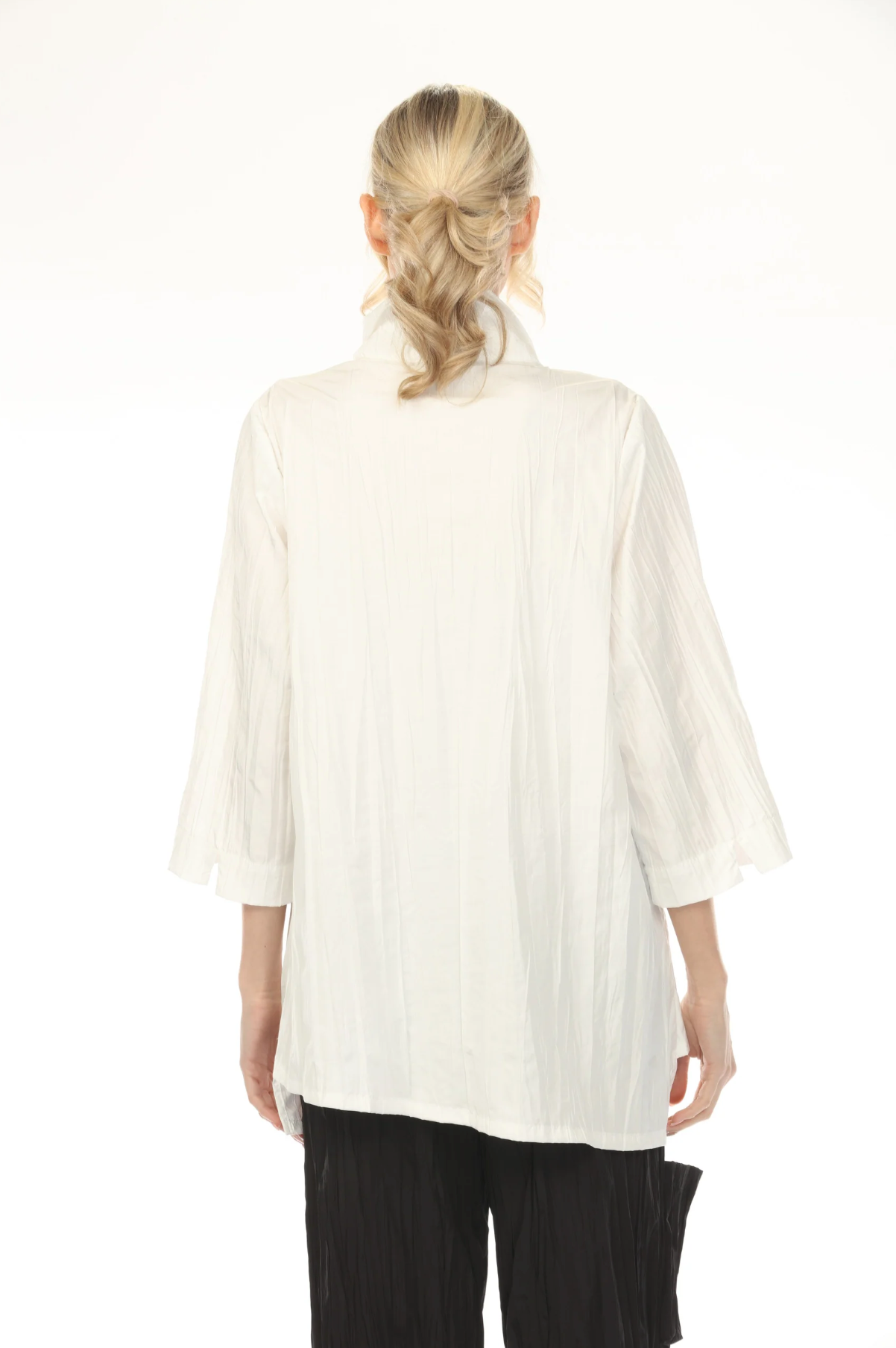 MOONLIGHT High Neck Button Down Solid Asymmetrical Top - WJ2004 - BLACK (NOT WHITE)