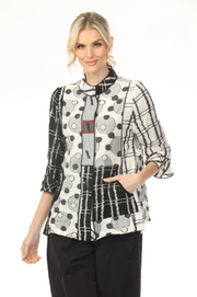 MOONLIGHT High Neck Button Down Mixed Media Top - 4018NEW