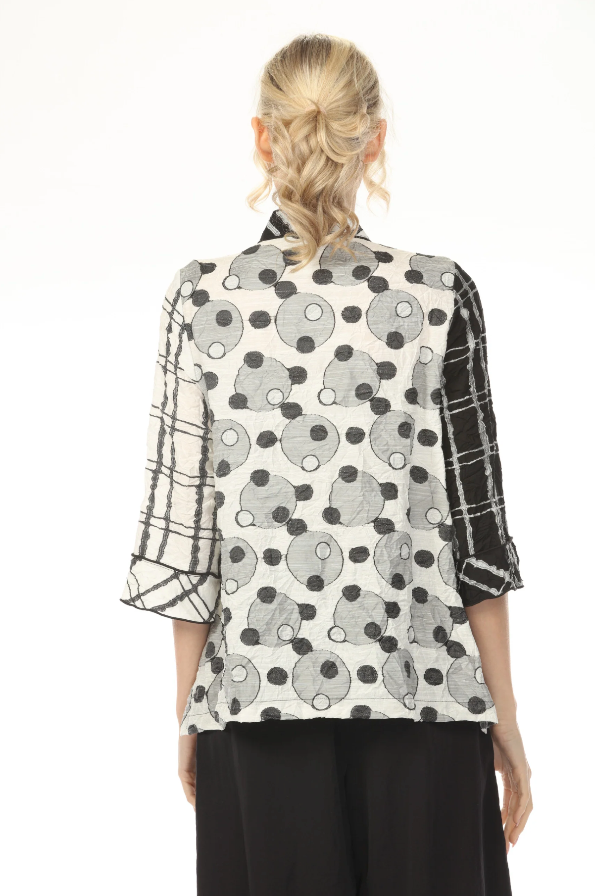 MOONLIGHT High Neck Button Down Mixed Media Top - 4018NEW